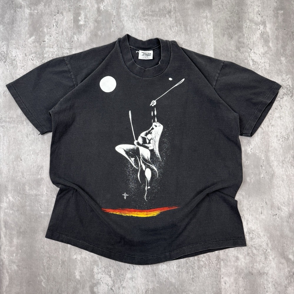 Vintage Native American T-Shirt Men's Large Black Lacrosse Stickball Sports USA